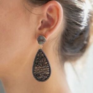 Elegant Black and Gold Druzy Teardrop Earrings